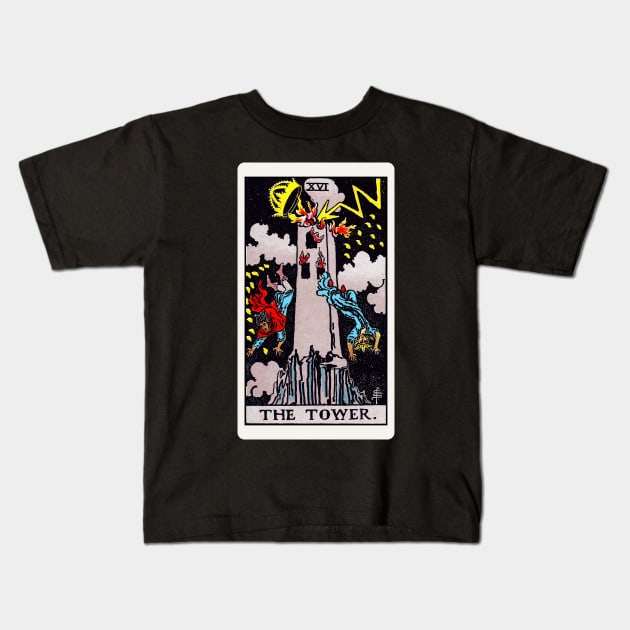 Card #16 - The Tower - Rider Waite Smith Tarot Kids T-Shirt by RetroFitted